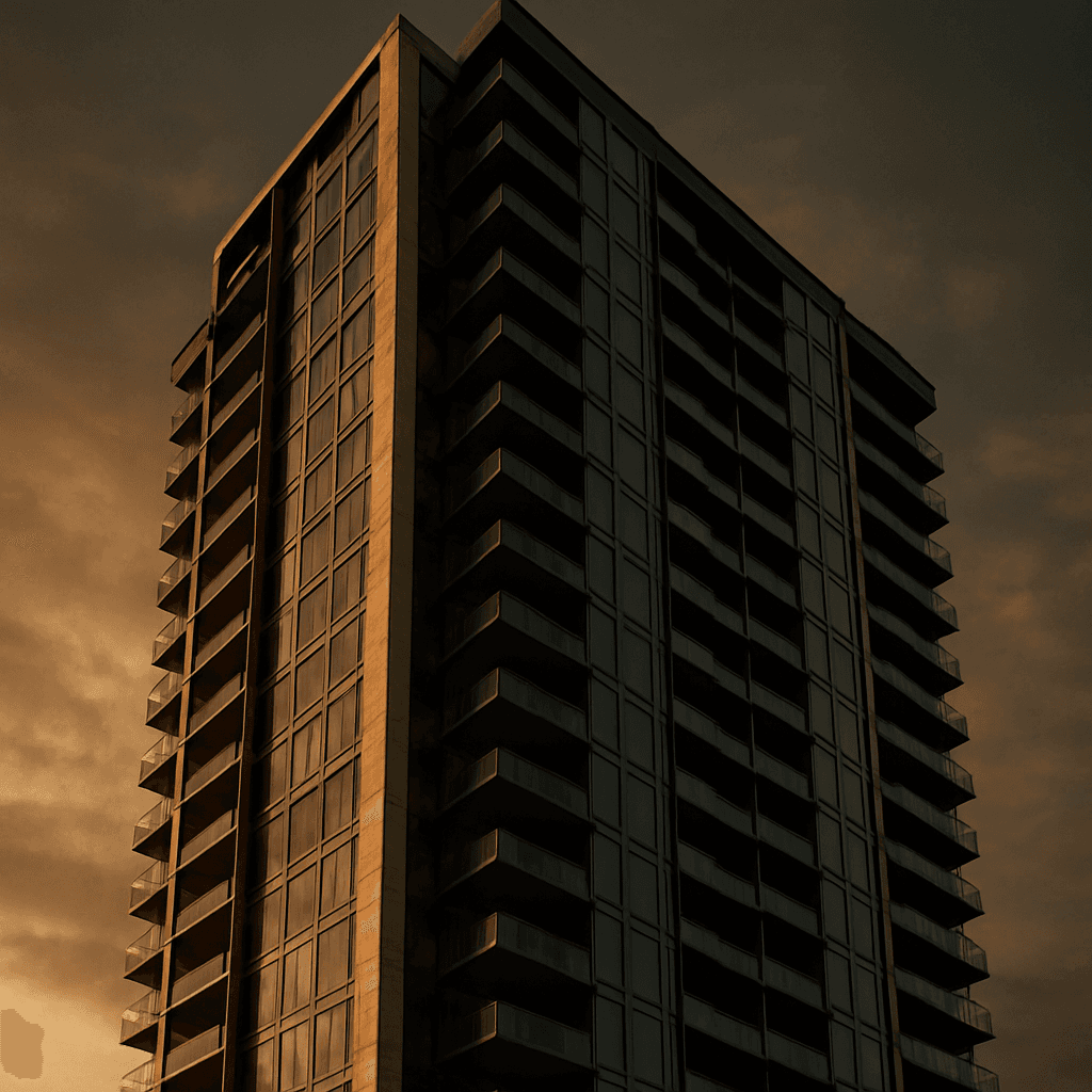 A luxury residential tower in Melbourne at golden hour
